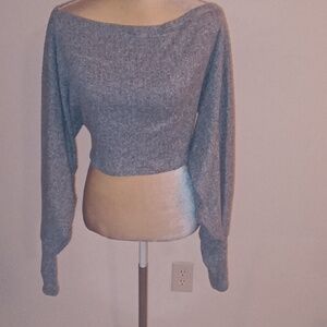NWT Fashion Nova Womens Dusty Long Bishop Sleeve Bateau Neck Knit Crop Sweater L